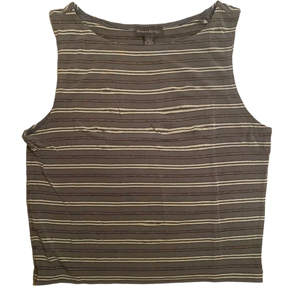 Banana Republic Normcore Retro 90s Y2K Soft Gray White Striped Bodycon Tank Top